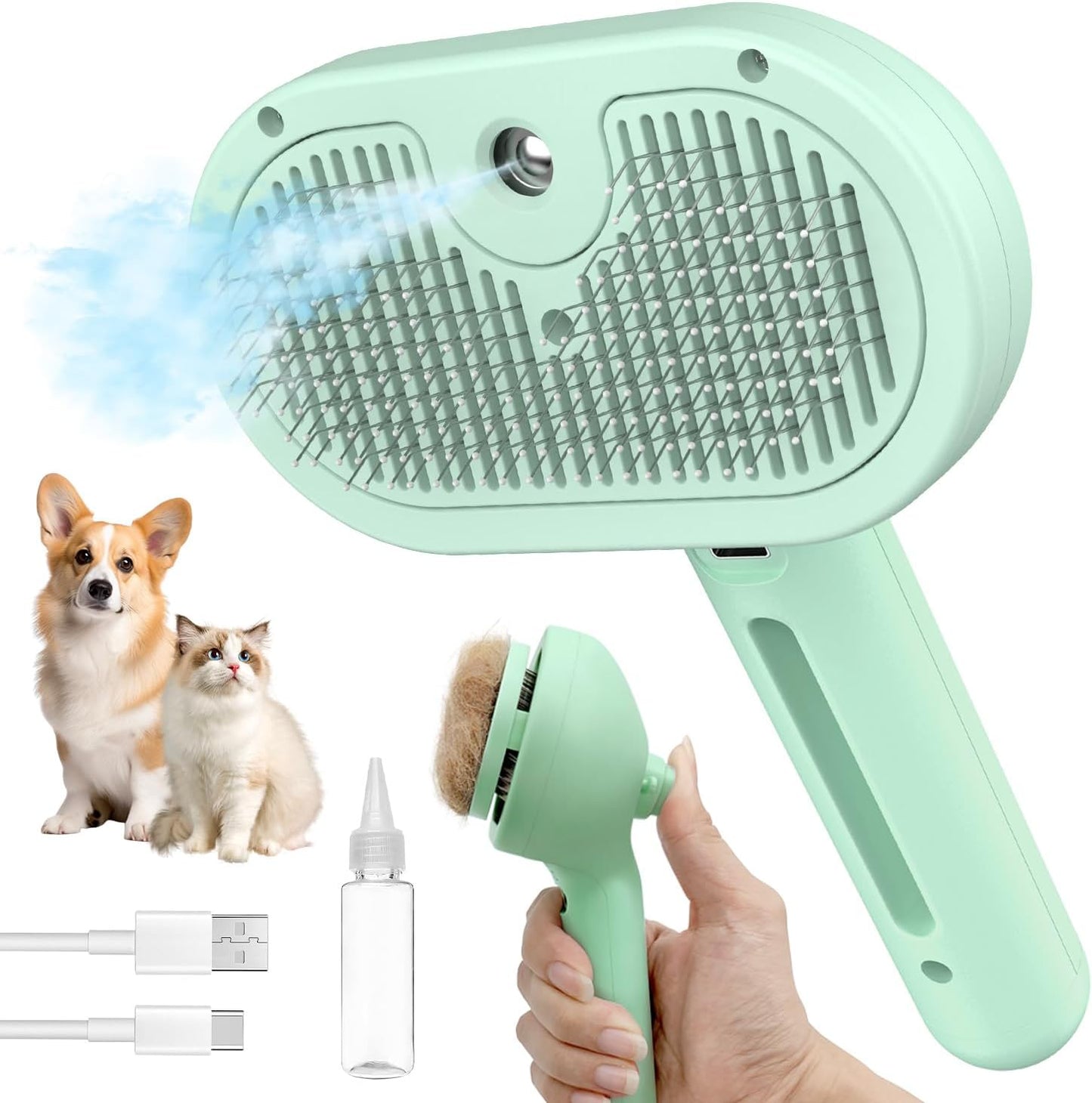 Dog Brush for Shedding, 3 in 1 Self Cleaning Steam Dog Brush - Anti-Static,Cat Steam Brush Removal Comb with Release Button, Grooming Tool for Long and Short Hair Pets, White - Image 9