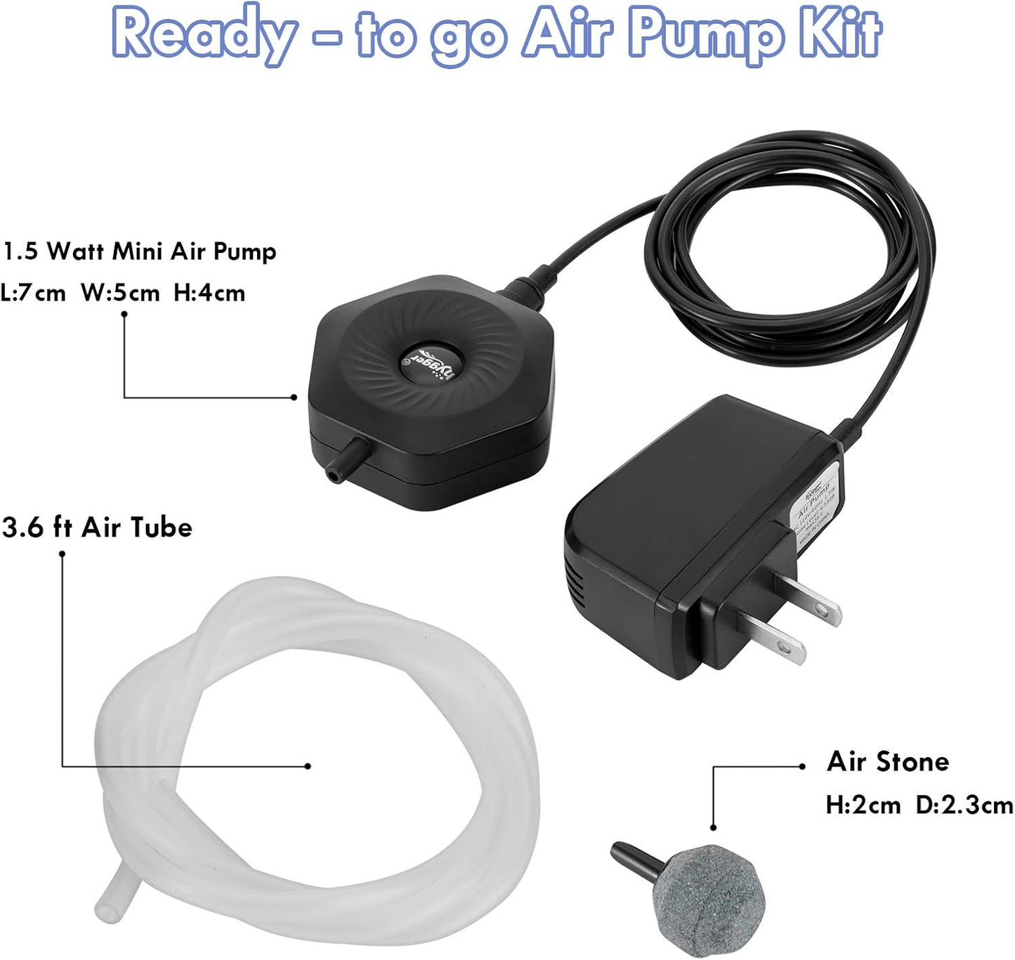 hygger Quiet Mini Small Aquarium Air Pump Betta Fish Tank Bubbler Oxygen Aeration Pump with Air Stone Tubing Suction Cup for 0.5-15 Gal Fish Bowl - Image 6