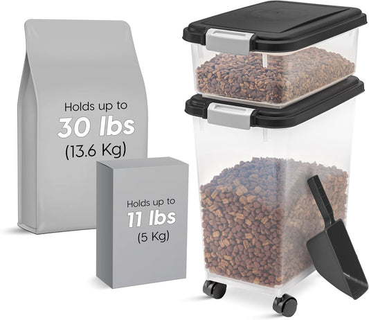 Iris Usa 30 lb and 11 lb pet food bin set with wheels