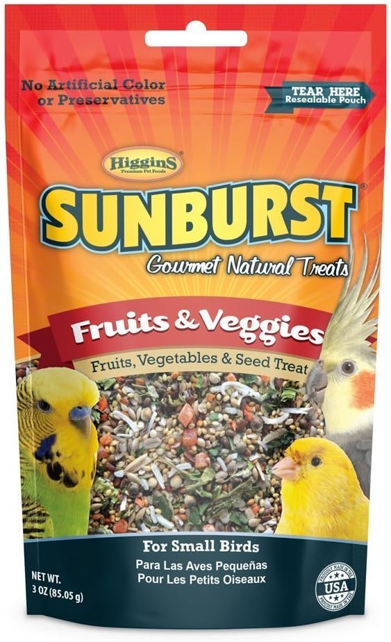 Two pouches of Higgins Sunburst gourmet bird snack mix