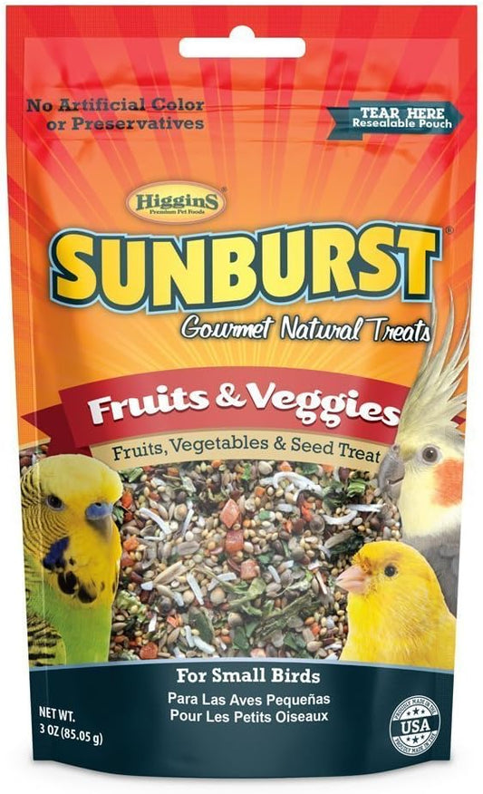 Two pouches of Higgins Sunburst gourmet bird snack mix