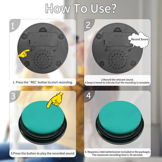 Five recordable pet training buzzers placed securely inside a black non slip rubber base mat.