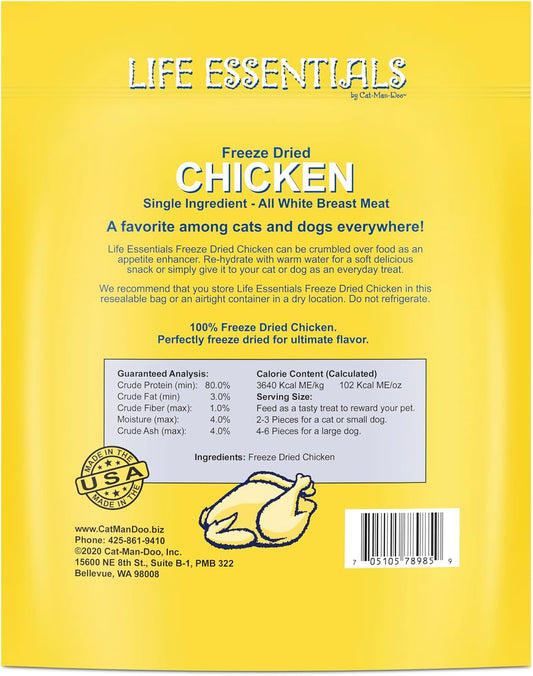 Life Essentials by Cat-Man-Doo all natural single ingredient chicken treats for cats and dogs