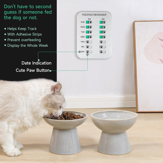 Silver pet food tracker sign board mounted on a white refrigerator