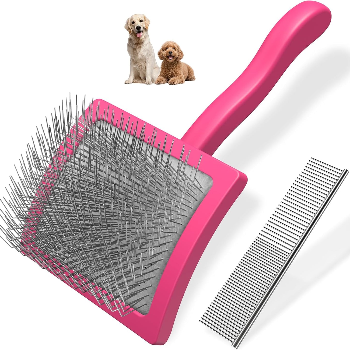 2PCS Slicker Brush for Dogs & Pet Comb,Professional Dog Grooming Brush (Goldendoodles,Poodles,Labradoodles) with Extra Long Pins to Effectively Remove Tangles, Knots and Mats (Light Pink, Large) - Image 15