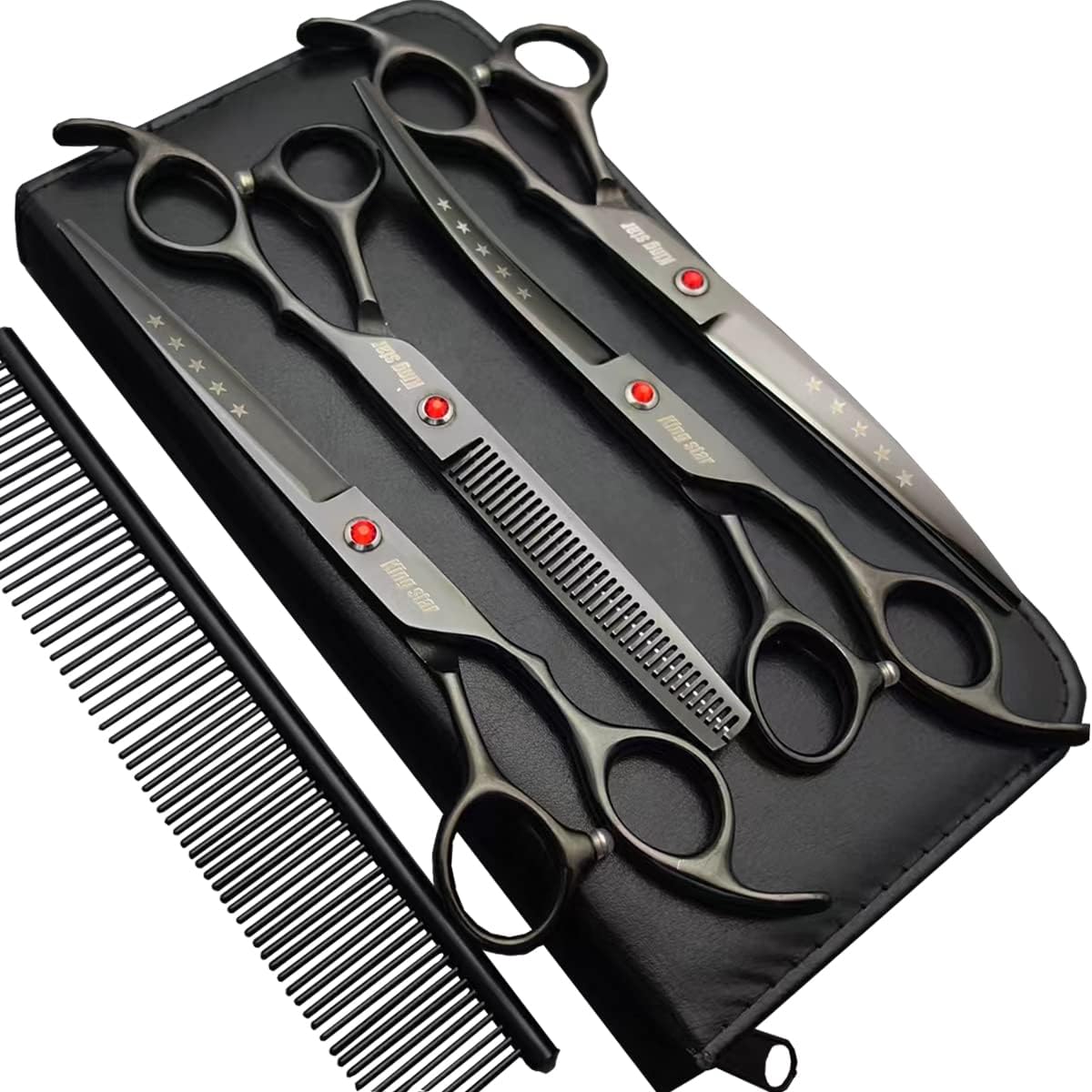 7.0in Titanium Professional dog Grooming Scissors set,Straight & Thinning & Curved scissors 4pcs set for Dog grooming (Bright black) - Image 12