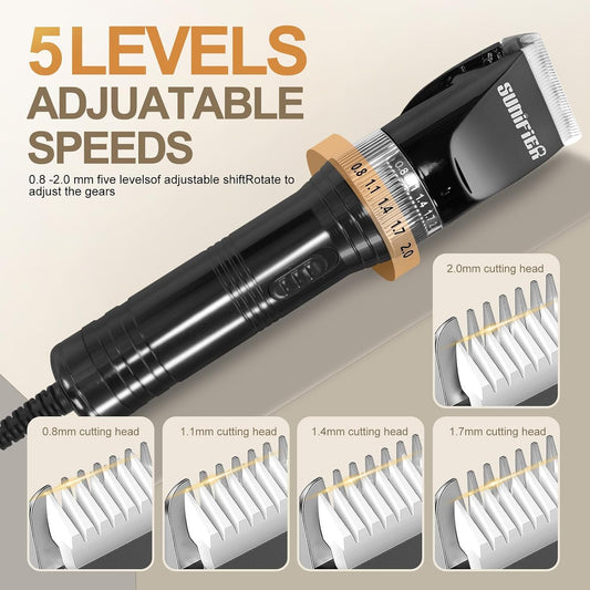Sunifier pet hair clippers kit showing thirty five tooth titanium and ceramic blades.