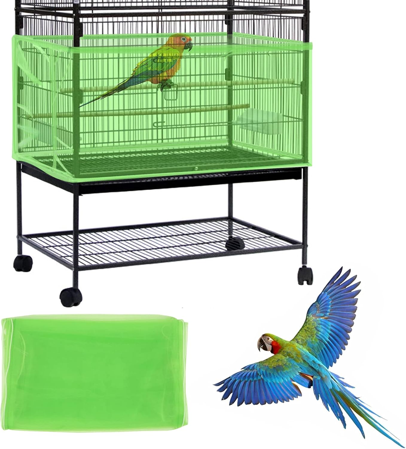 Daoeny Large Bird Cage Cover, Bird Cage Seed Catcher, Adjustable Soft Airy Nylon Mesh Net, Birdcage Cover Skirt Seed Guard for Parrot Parakeet Macaw African Round Square Cages (Black) - Image 14