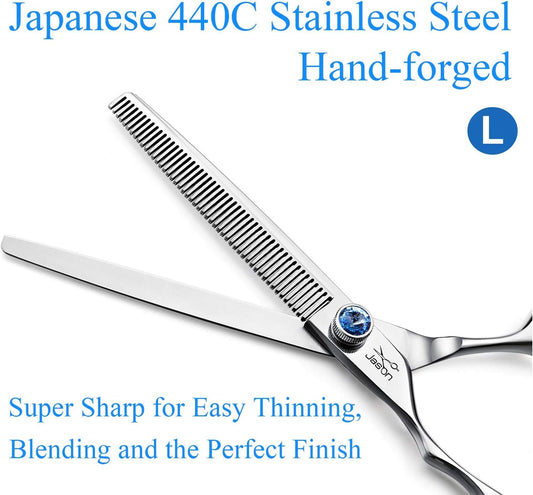 Close up of fifty teeth on JASON professional left handed dog thinning scissor
