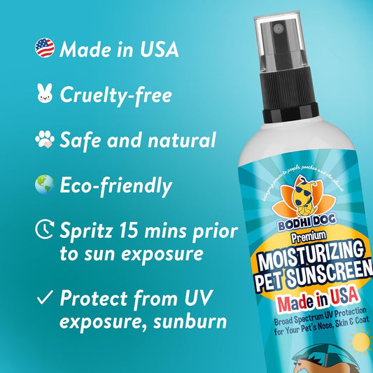 Bodhi Dog pet sun spray bottle displaying SPF 30 plus label