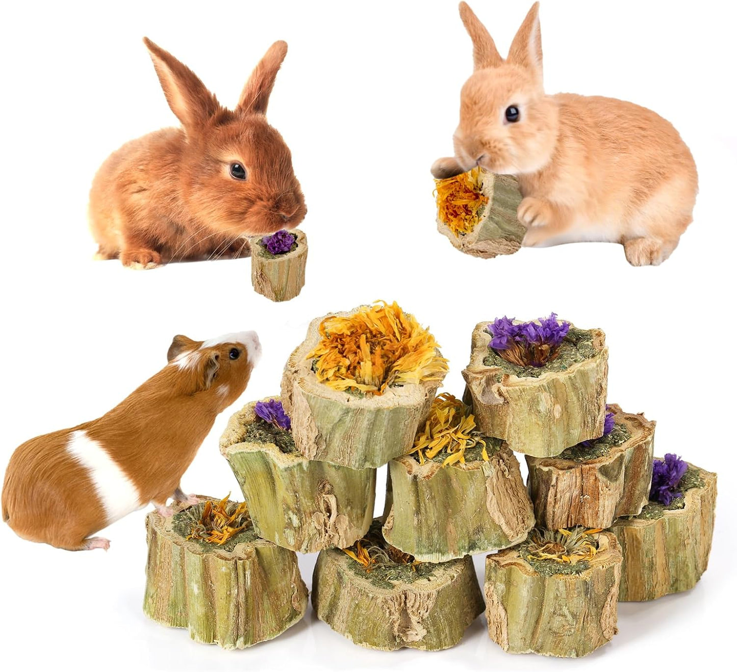 Abizoo Rabbit Chew Toys for Bunny Natural Papaya Wood Chew Treats with Organic Alfalfa Hay, Dried Carrot, Apple and Sweet Potato for Rabbits Guinea Pigs Hamsters Chinchillas Gerbils(3.5oz/100g) - Image 9