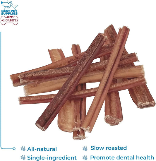 Six inch natural beef pizzle dog treats highlighting odor free texture