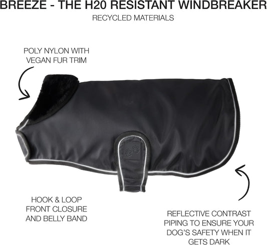 Pet Passion water resistant pet jacket with vegan fur trim side view