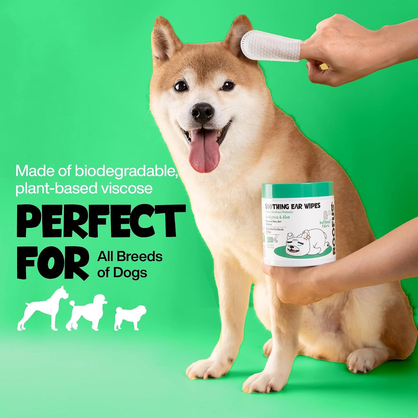 Roofus The Dog ear cleaning wipes product ingredients and usage back label
