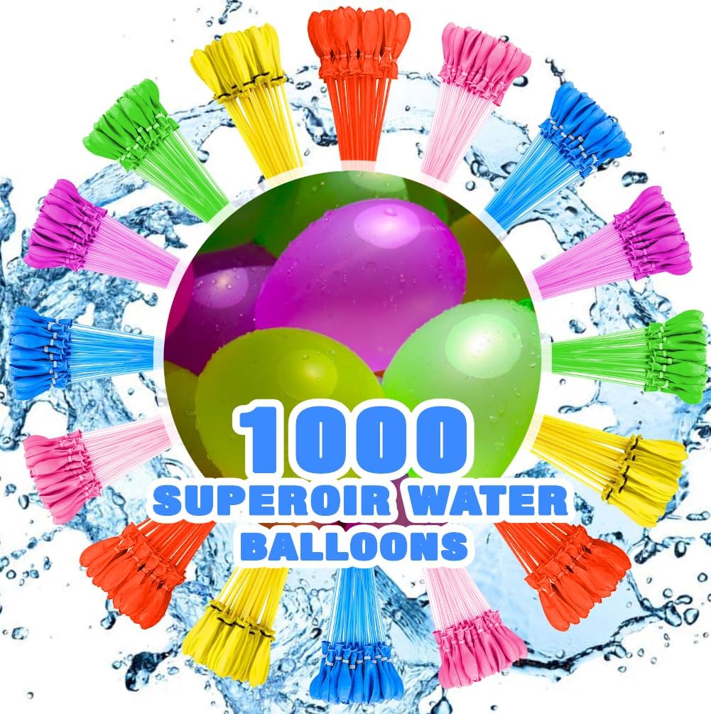 Case Creation quick fill self sealing water balloons front view showing multicolor bunches attached to a hose adapter for outdoor summer splash games.