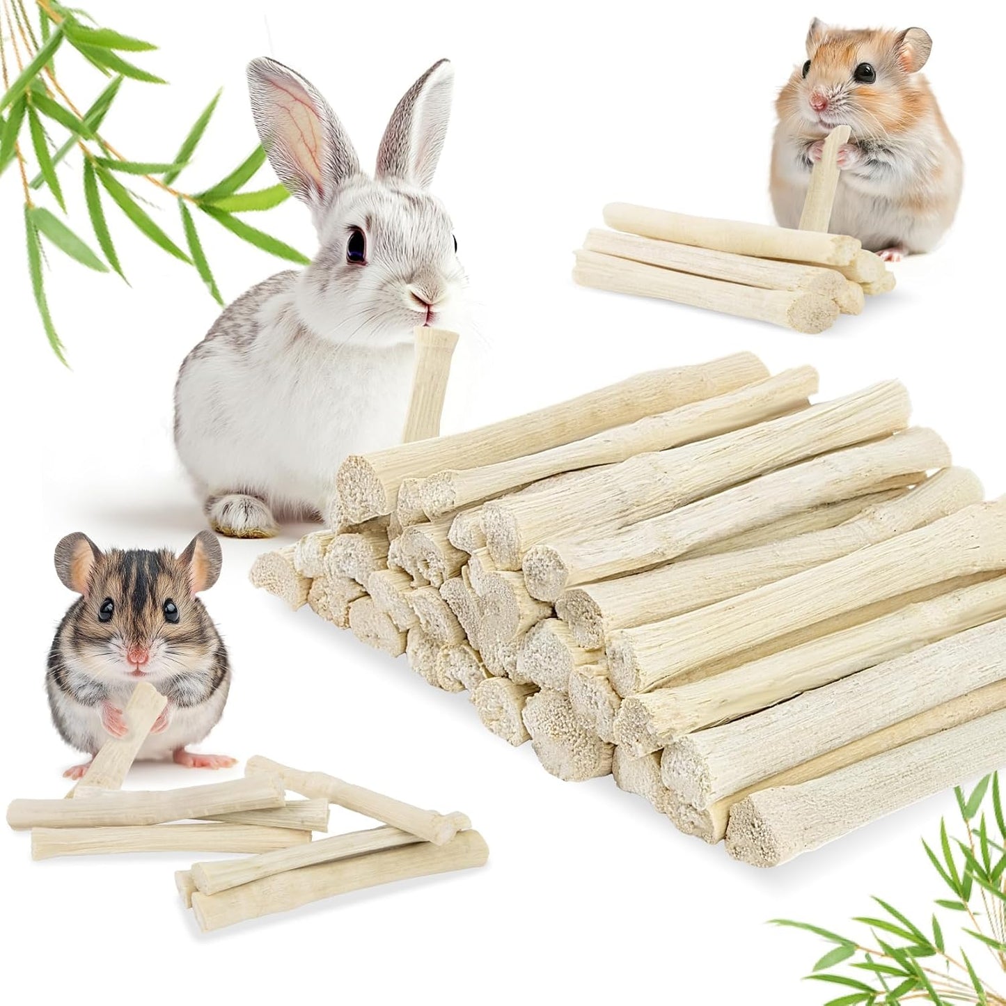 Healthy sweet bamboo treats for domestic rabbits showing realistic texture and pet safe quality.
