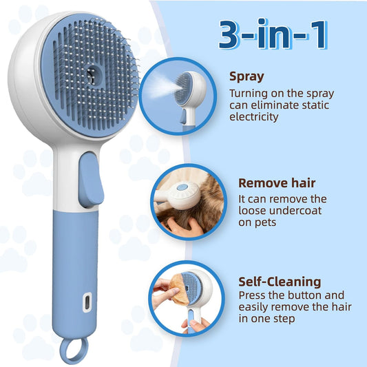 Debut Pet 3-in-1 steam brush showing cool mist spray function