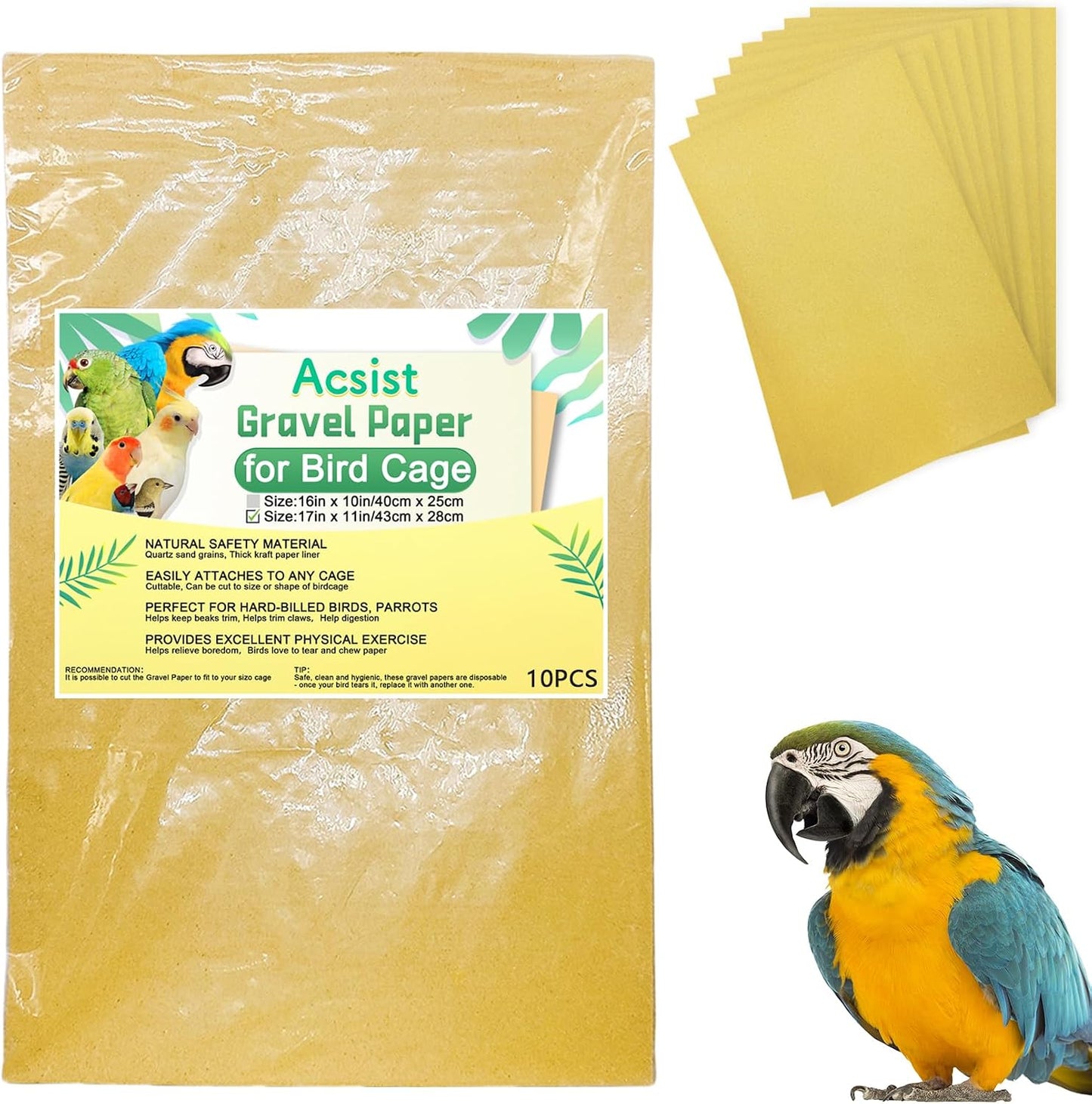 10PCS Gravel Paper for Bird Cage, 16 x 10 inch Cuttable Sea Sand Paper Liners, Calcium Sandpaper for Hard-Billed Birds, Bird Cage Liners for Parrots,Cockatiels & All Your Feathered Friends - Image 10