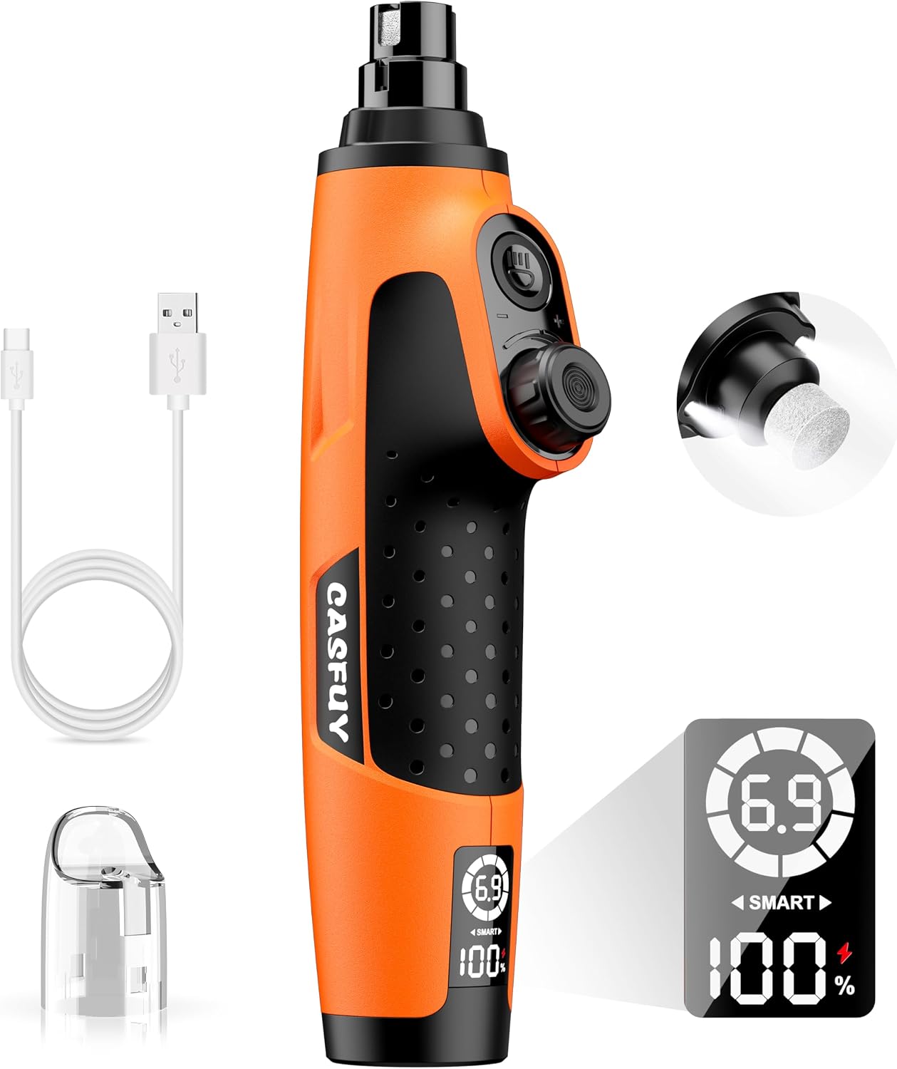Casfuy Smart 6-Speed Dog Nail Grinder - 50% More Power Pet Nail Grinder with 2 LED Lights Quiet Rechargeable Electric Dog Nail Trimmers File Toenail Grinder for Large Medium Small Dogs & Cats (Red) - Image 10