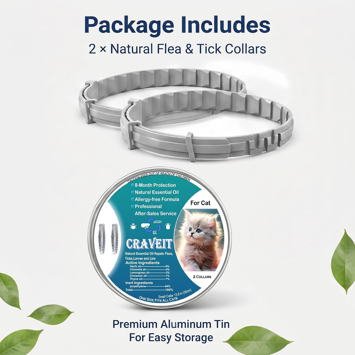 Craveit flea collar features and 8 month protection label