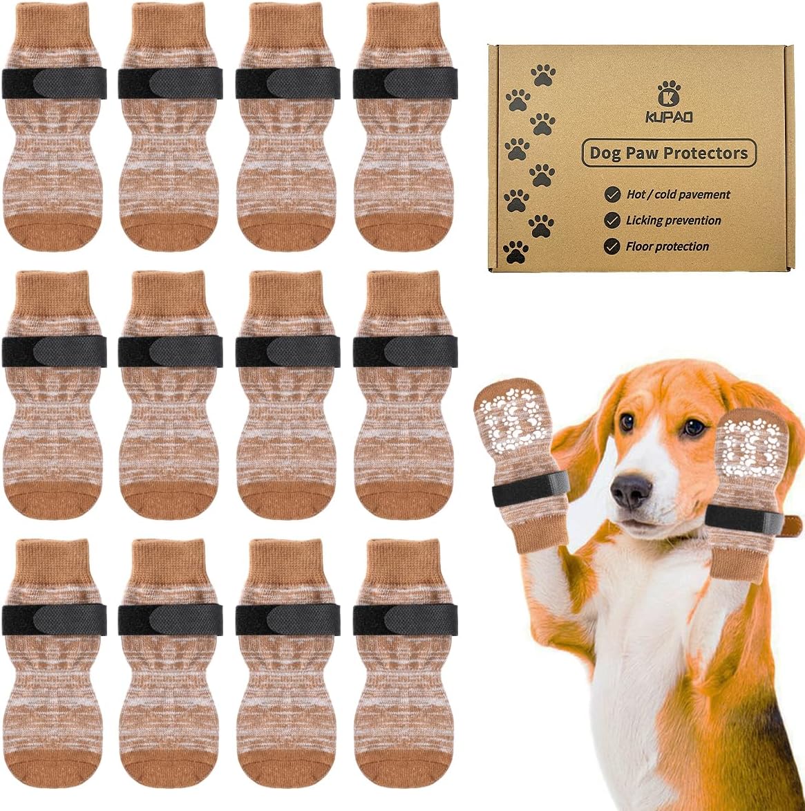 Dog Socks 12 Pack to Prevent Licking Paws, Anti Slip Dog Booties and Paw Protectors for Hardwood Floors Hot Pavement, Suitable for Small Medium Large Senior Dogs - Size Large - Image 10