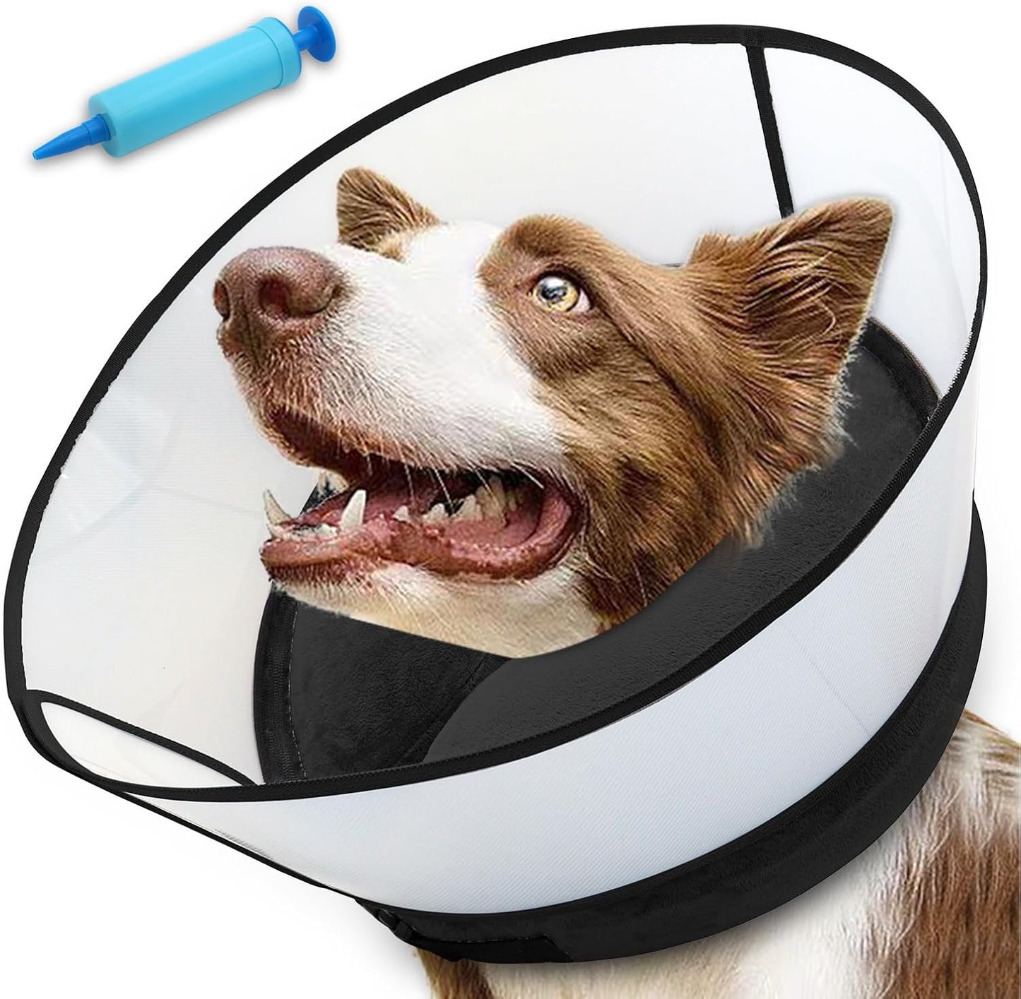 Upgraded Inflatable Dog Cone Collar with Transparent Anti-Licking Shield, Adjustable Elizabethan Collar for Medium Large Dogs, 2-in-1 Design with Detachable Shield - Image 9