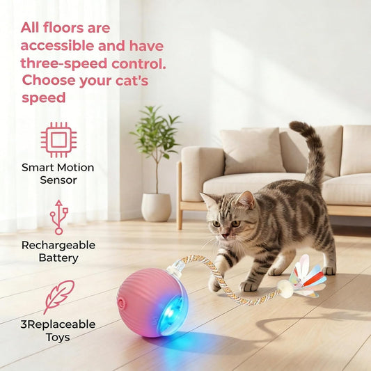Green automatic interactive cat toy with feather attachment