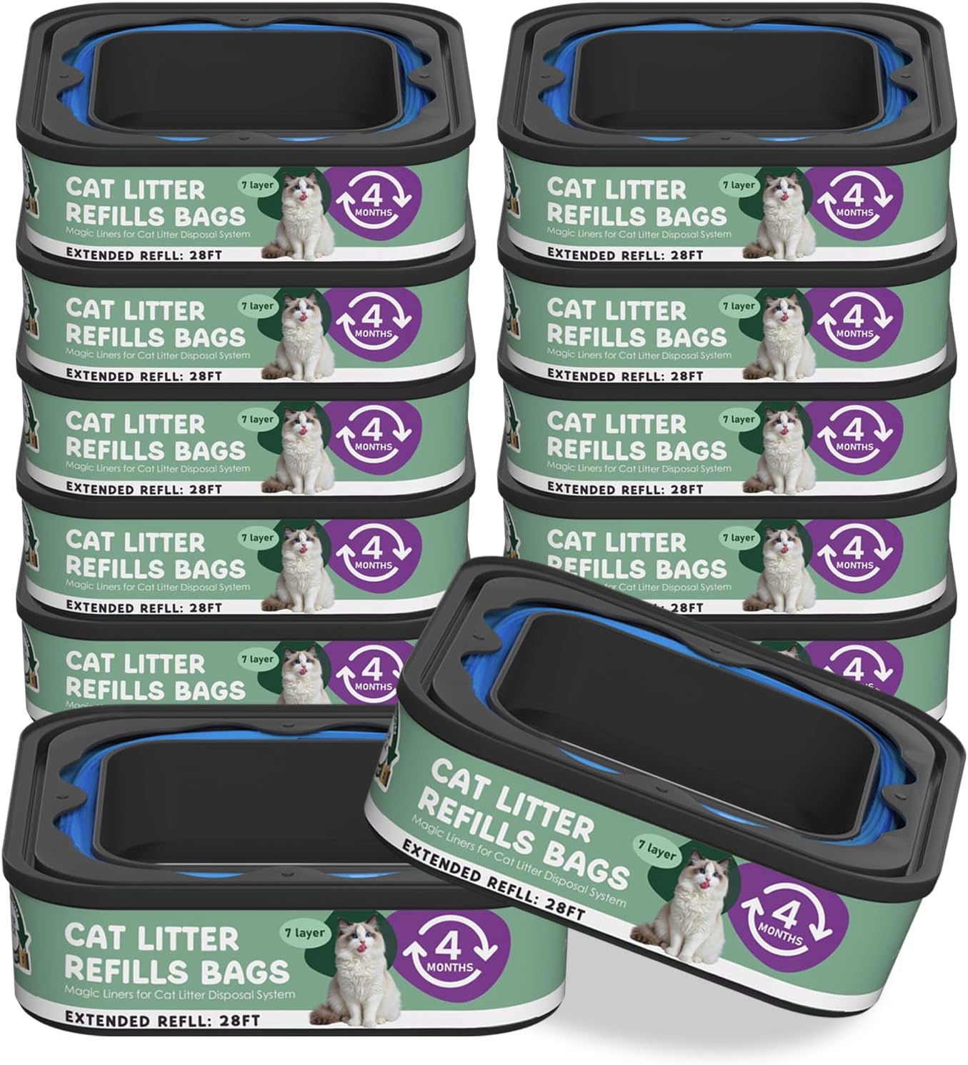 Full product bundle of Lisyee eight pack cat litter refills highlighting long lasting thirty two month supply.