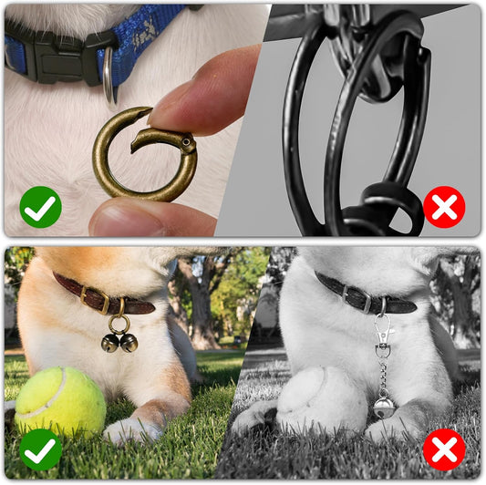 Close up view of the durable swivel lobster clasp on the Whimsii pet tracker bell