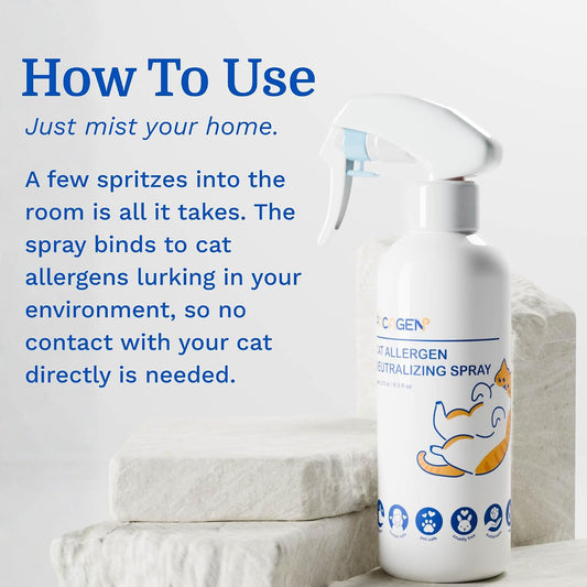 Pacagen pet friendly allergy relief spray bottle with stabilizing solution.