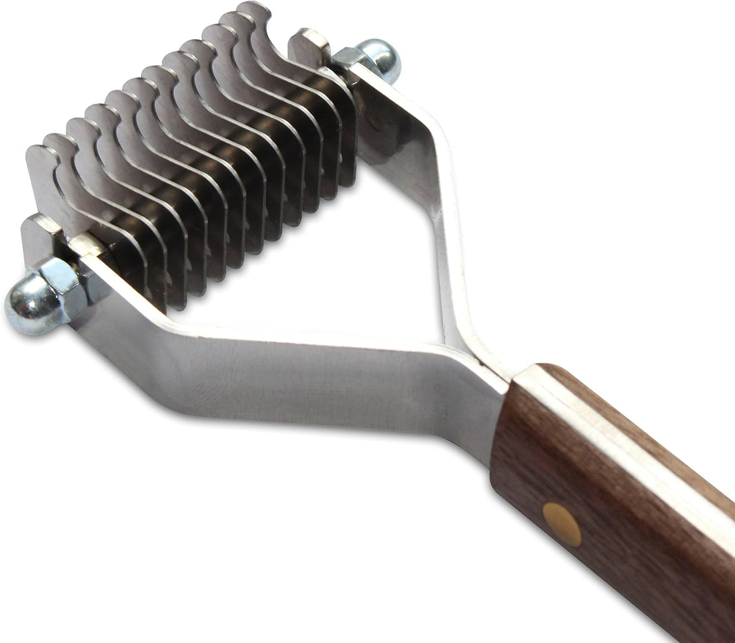 Wooden handle detail of Mars Coat King pet grooming tool