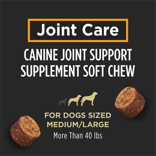 Purina Pro Plan hip and joint soft chews for large dogs ingredient list packaging back view.