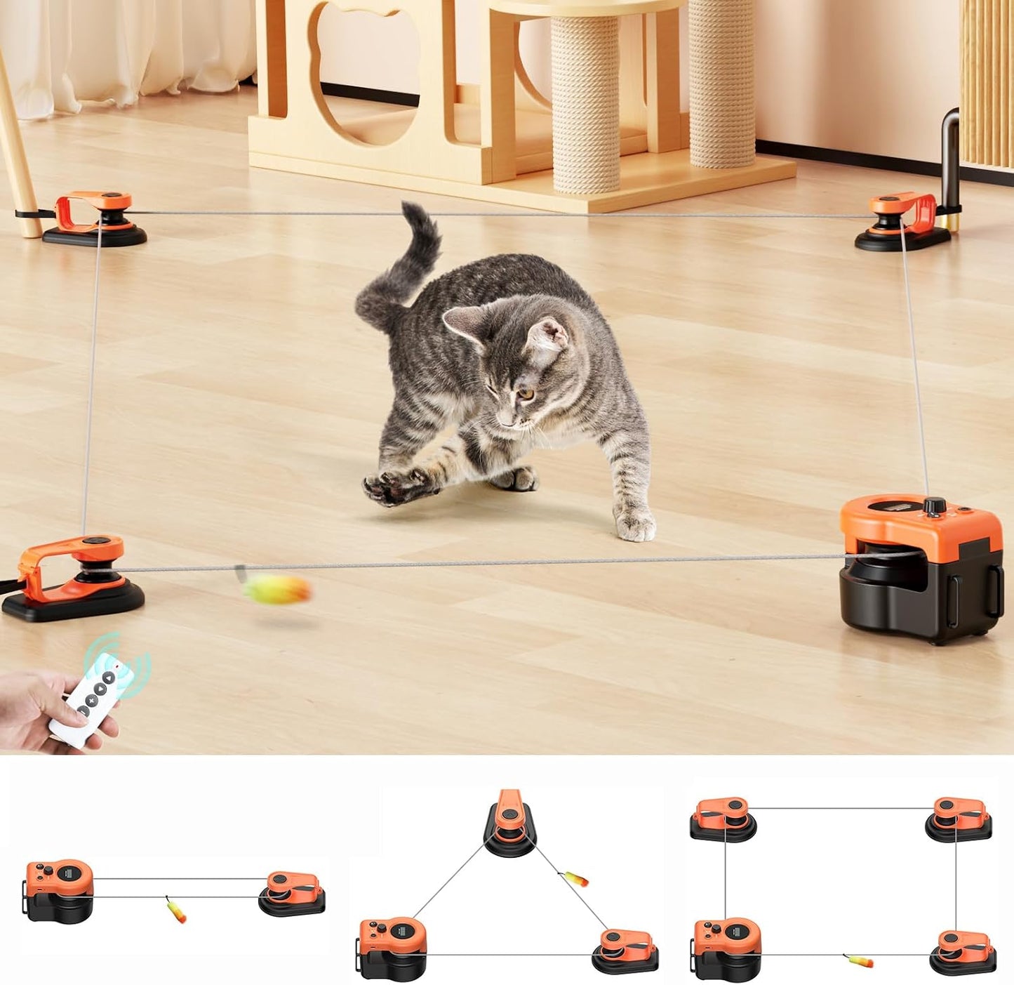 AsFrost Upgraded Interactive Cat Toy for Indoor Cats, Auto/Manual Control DIY Cat Feather Mouse Toy Treadmill for Bored Kitten Puppy Play Chase Run Exercise Hunting Mental Stimulation-Sky Blue - Image 10