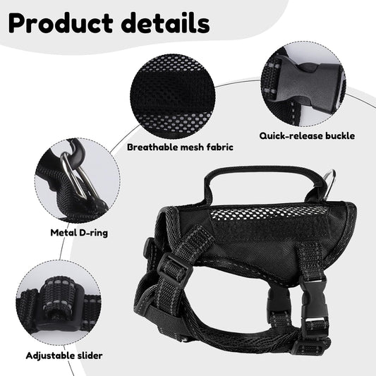 Echo Pounce cat vest harness with handle close up on reinforced top control grip.