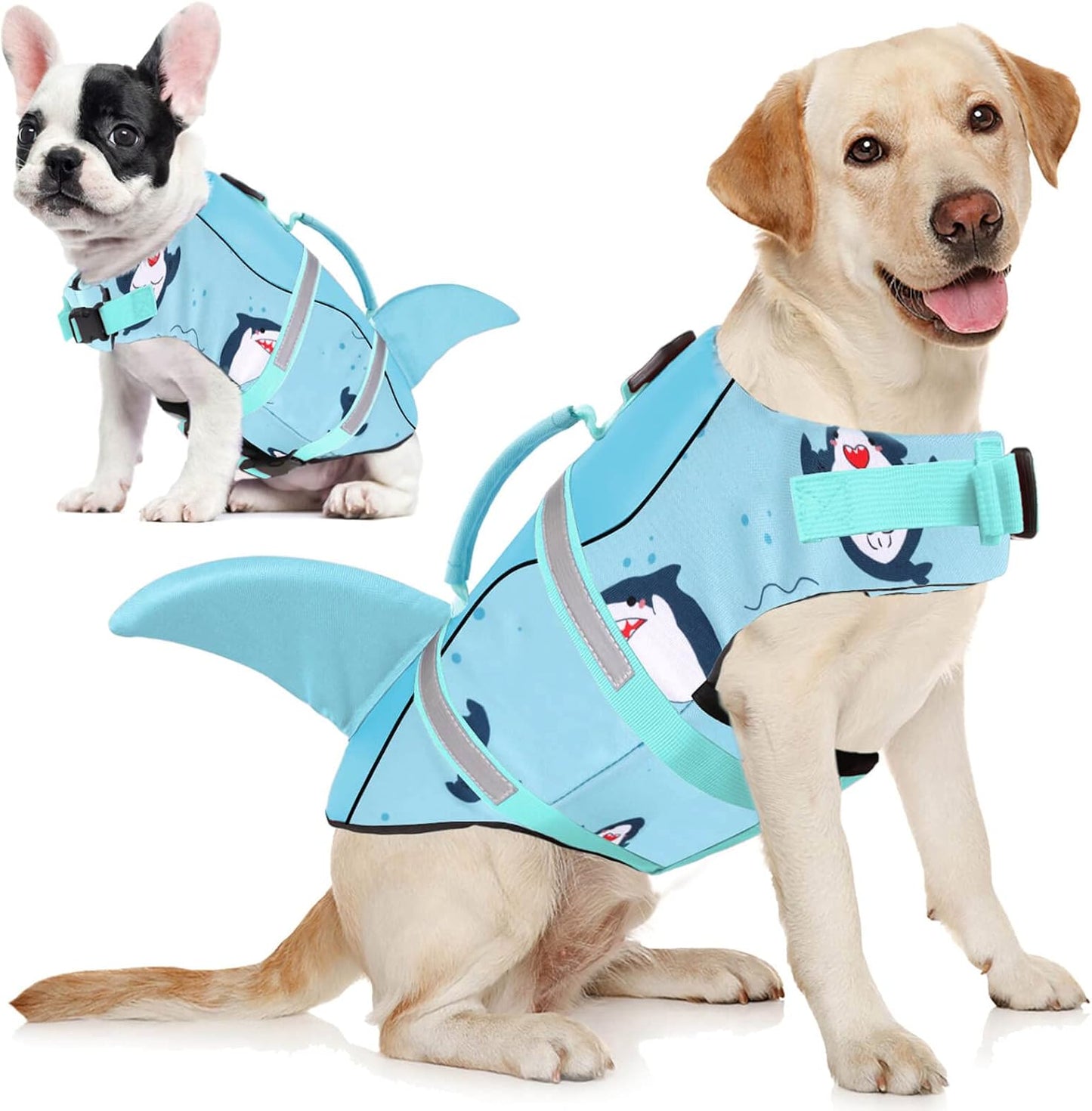 AOFITEE Dog Life Jacket, Dog Life Vest for Swimming, High Flotation Large Dogs Swim Vest with Rescue Handle and Reflective Stripe, Dogs Lifesaver Swimsuit for Boating Summer Pool Beach, Blue Shark XL - Image 15