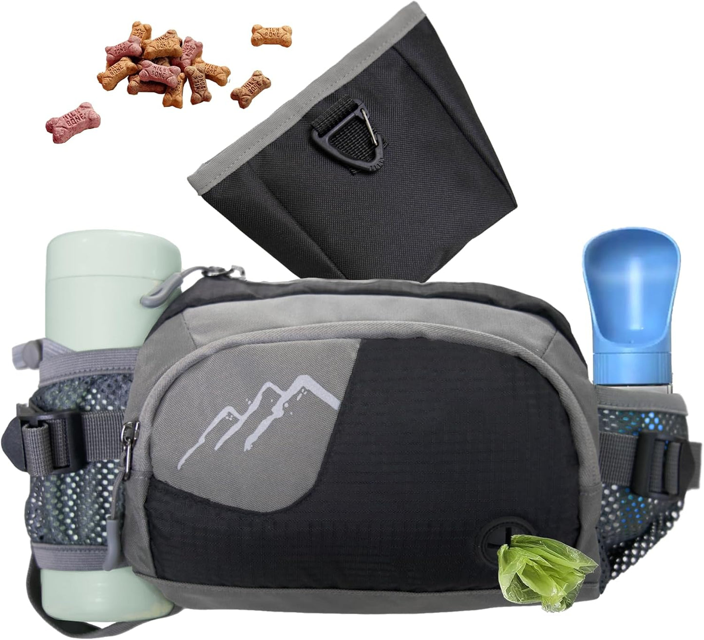 Dog Walking Fanny Pack with Removable Treat Pouch & 2 Retractable 300ml Water Bottle Holders, No Spill Magenetic Clasp - Hands-Free Pouches Training Waist Bag for Dog Owners, Poop Bag Dispenser - Image 8