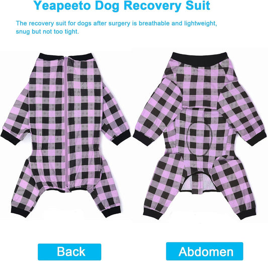Yeapeeto post surgery dog bodysuit showing backward zipper mechanism along the spine