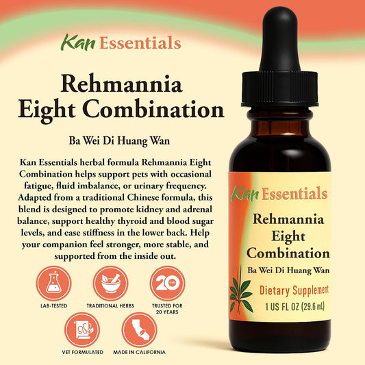 Kan Herbs Rehmannia Eight Combination one fluid ounce bottle packaging details