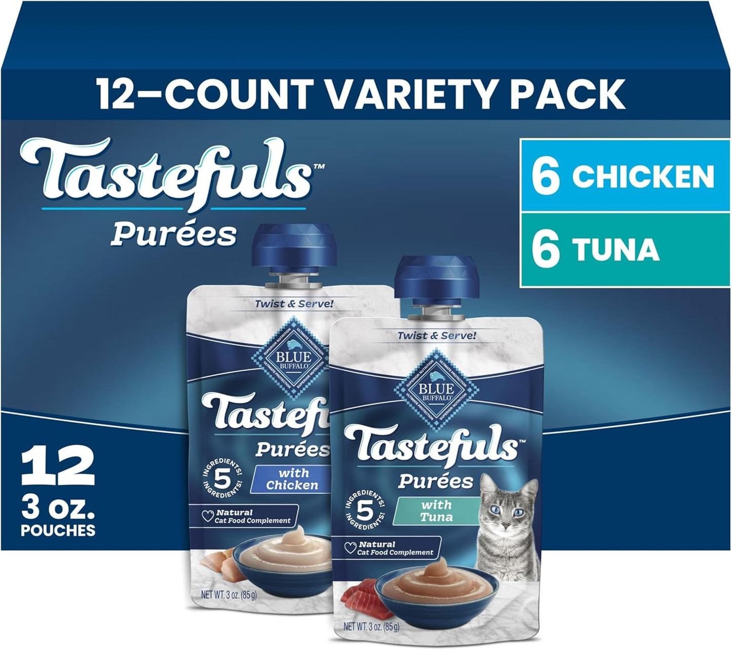 Blue Buffalo Tastefuls Pures Variety Pack Wet Cat Food Complement (Salmon, Chicken, Tuna, Beef) Made with Natural Ingredients, for All Life Stages, 3-oz. Resealable Pouches (12 Count) - Image 11
