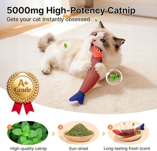 Three colored Potaroma plush fish cat kicker toys