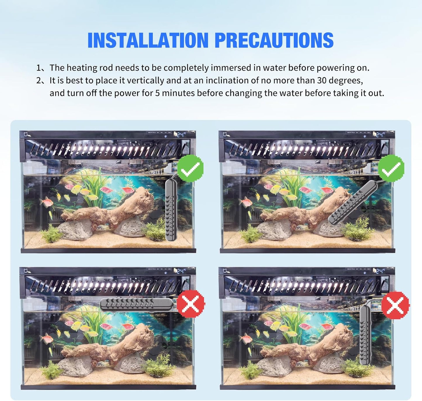 100W Submersible Fish Tank Heater for 10-20 Gallon with Auto Shut-Off When Leaving Water-Aquarium Heater, Dry-Burn & Overheat Protection, Smart LED Display for Betta Freshwater Saltwater - Image 9
