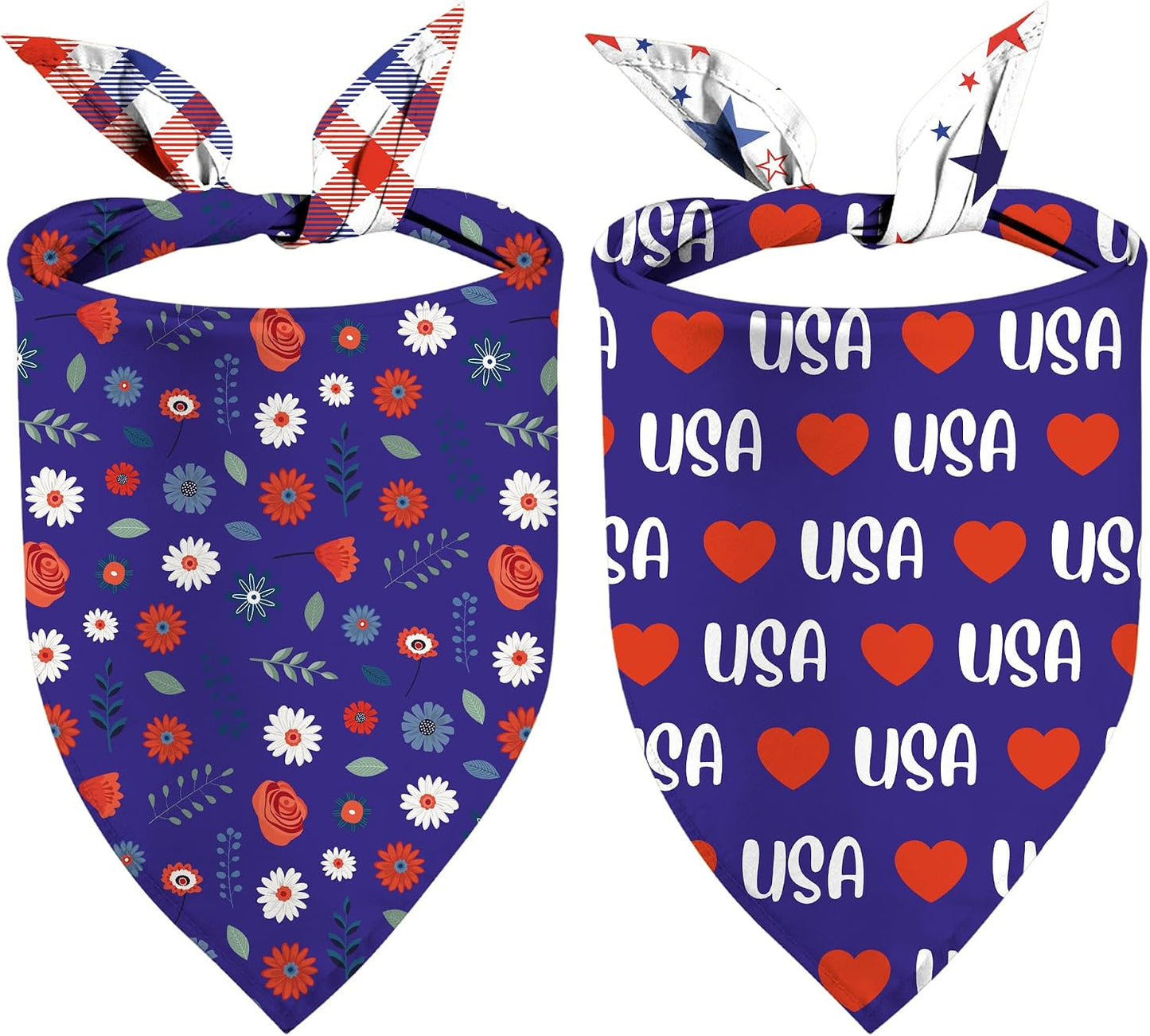 Patriotic Dog Bandanas, Reversible Dual-Layer 2 Pack, Let Freedom Ring Independence Day Square Dog Kerchief, American Flag 4th of July Pet Scarf Dogs Gifts (01) - Image 10