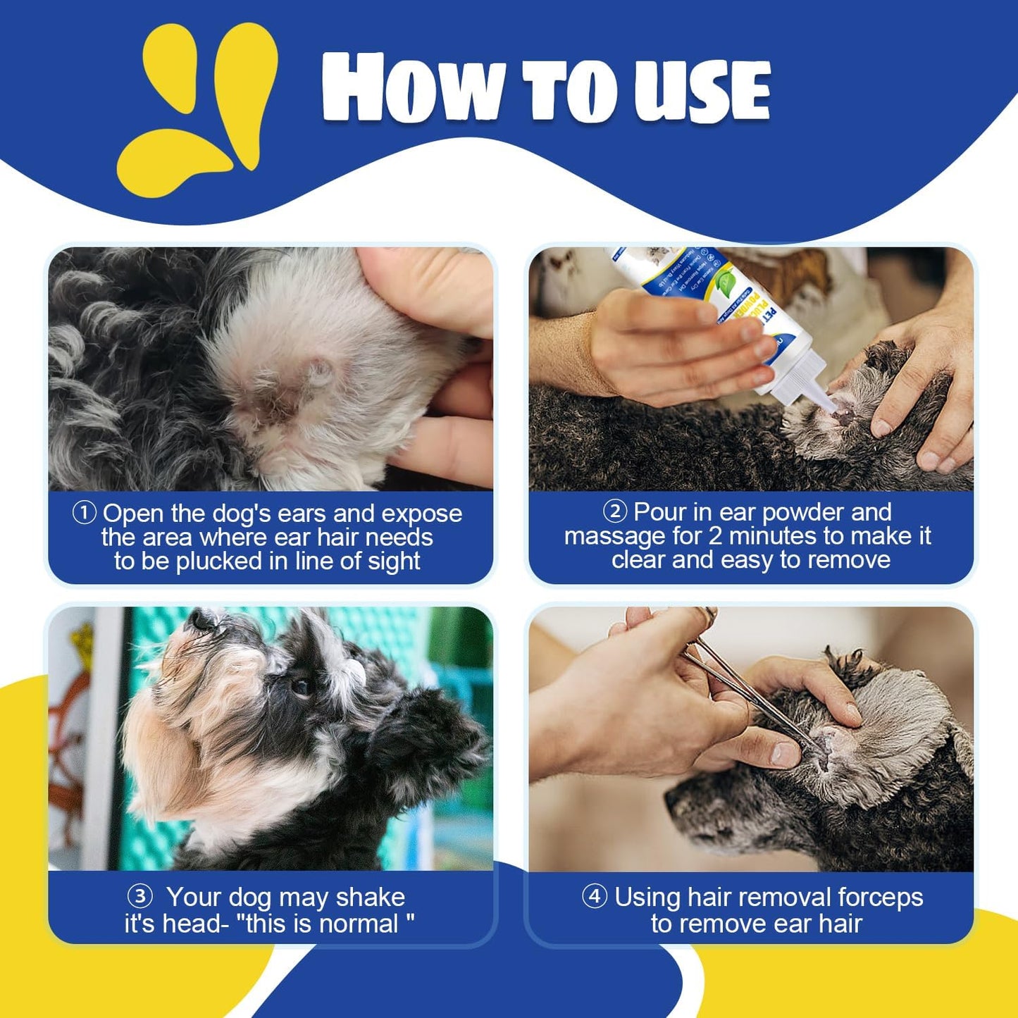 Professional pet grooming ear care set including powder and tweezers