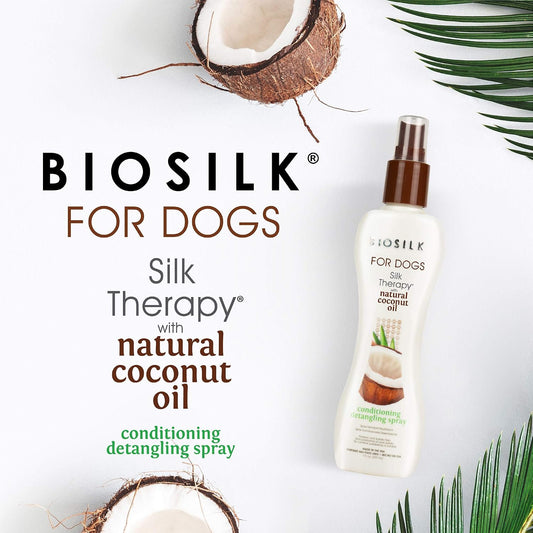 BioSilk dog detangler spray with natural coconut oil leave in conditioner