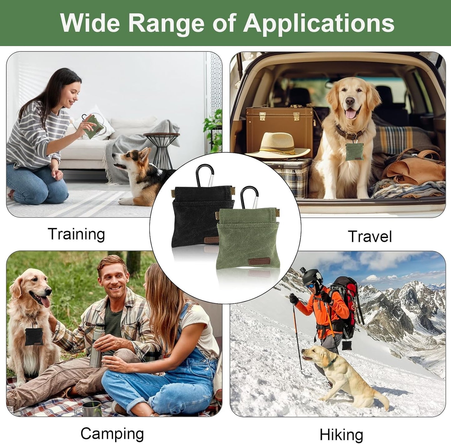 Kzanvov dog treat pouches displayed with pet training accessories