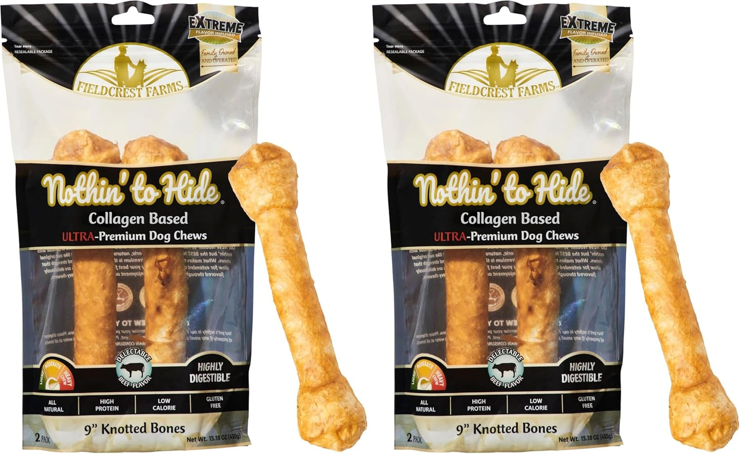 Fieldcrest Farms Nothin' to Hide Ultra Knotted Bones - Collagen-Based Rawhide Alternative Dog Chews, Beef Flavor, Highly Digestible for Aggressive Chewers up to 35 lbs, 9-Inch, 2 Pack - Image 15