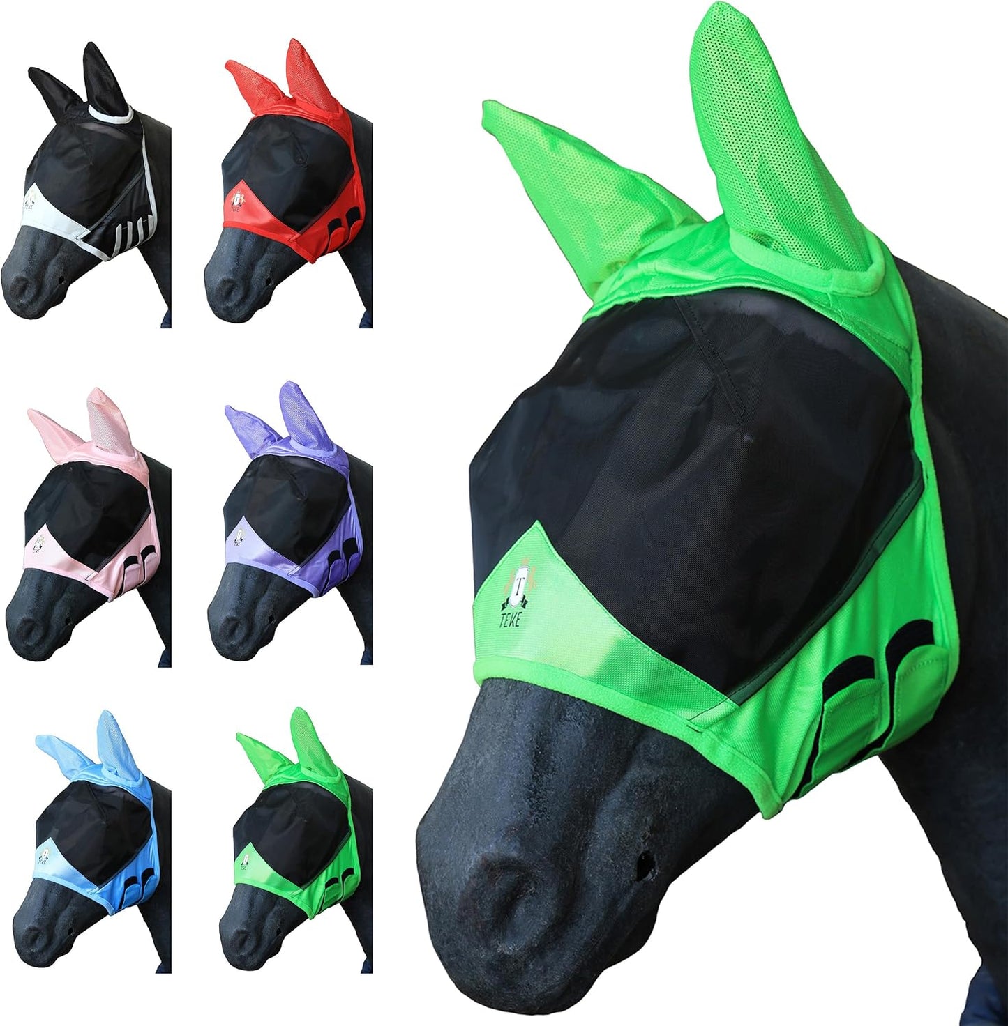 T TEKE Fine Mesh Horse Fly Mask w/Ears, UV Blocking 3D Eye Visor with Extra Fleece Cushioned Forehead, Protection from Insect Pests - Image 15