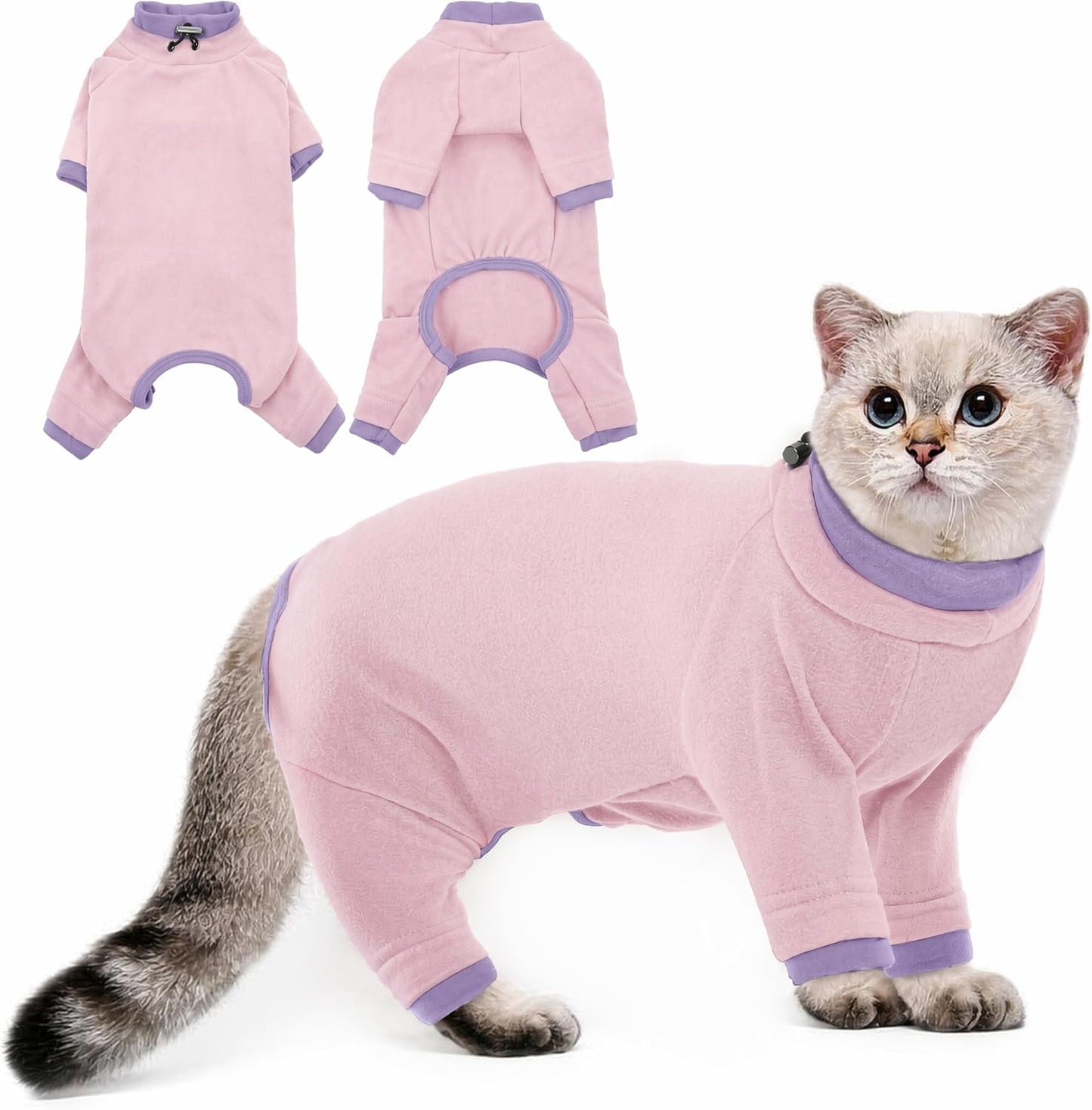 PUMYPOREITY Sticky Hair Cat Clothes, Prevent Loss Pajamas, Soft Sweaters for Cats Only, Onesie, Recovery Suit After Surgery, Green, M - Image 14
