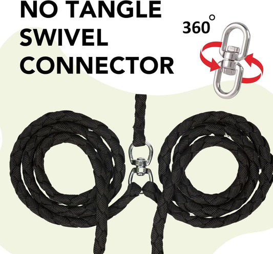 Tandem dog leash for two dogs highlighting the comfortable cushioned padded handle.