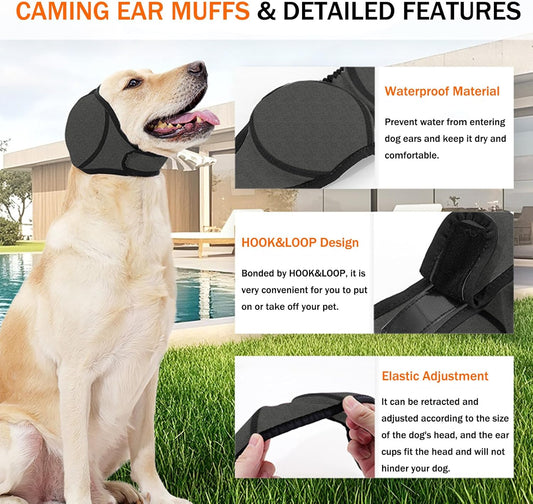 Dog wearing Bamy waterproof ear protection for grooming